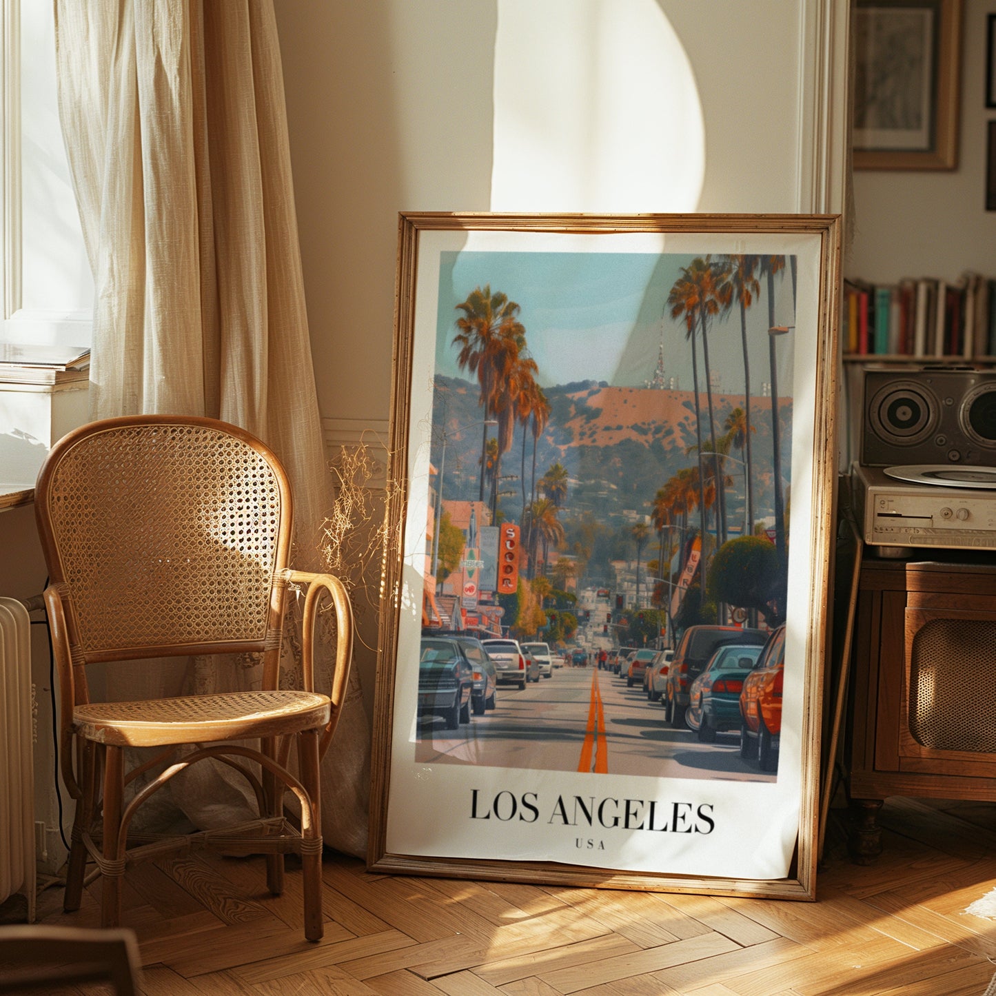 Los Angeles Poster, California Wall Art, Hollywood Hills Print, LA Cityscape Art, Palm Tree Avenue Print, Vintage Travel Poster, Los Angeles