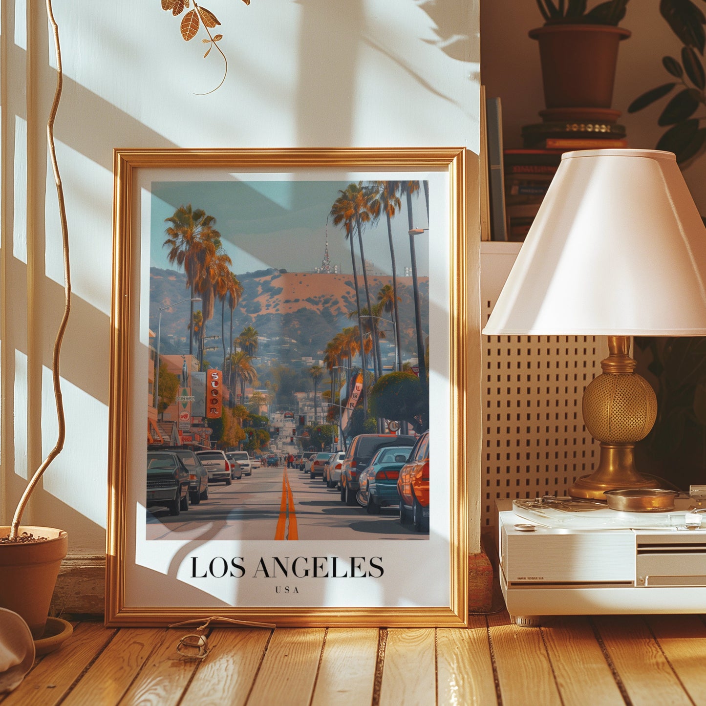 Los Angeles Poster, California Wall Art, Hollywood Hills Print, LA Cityscape Art, Palm Tree Avenue Print, Vintage Travel Poster, Los Angeles