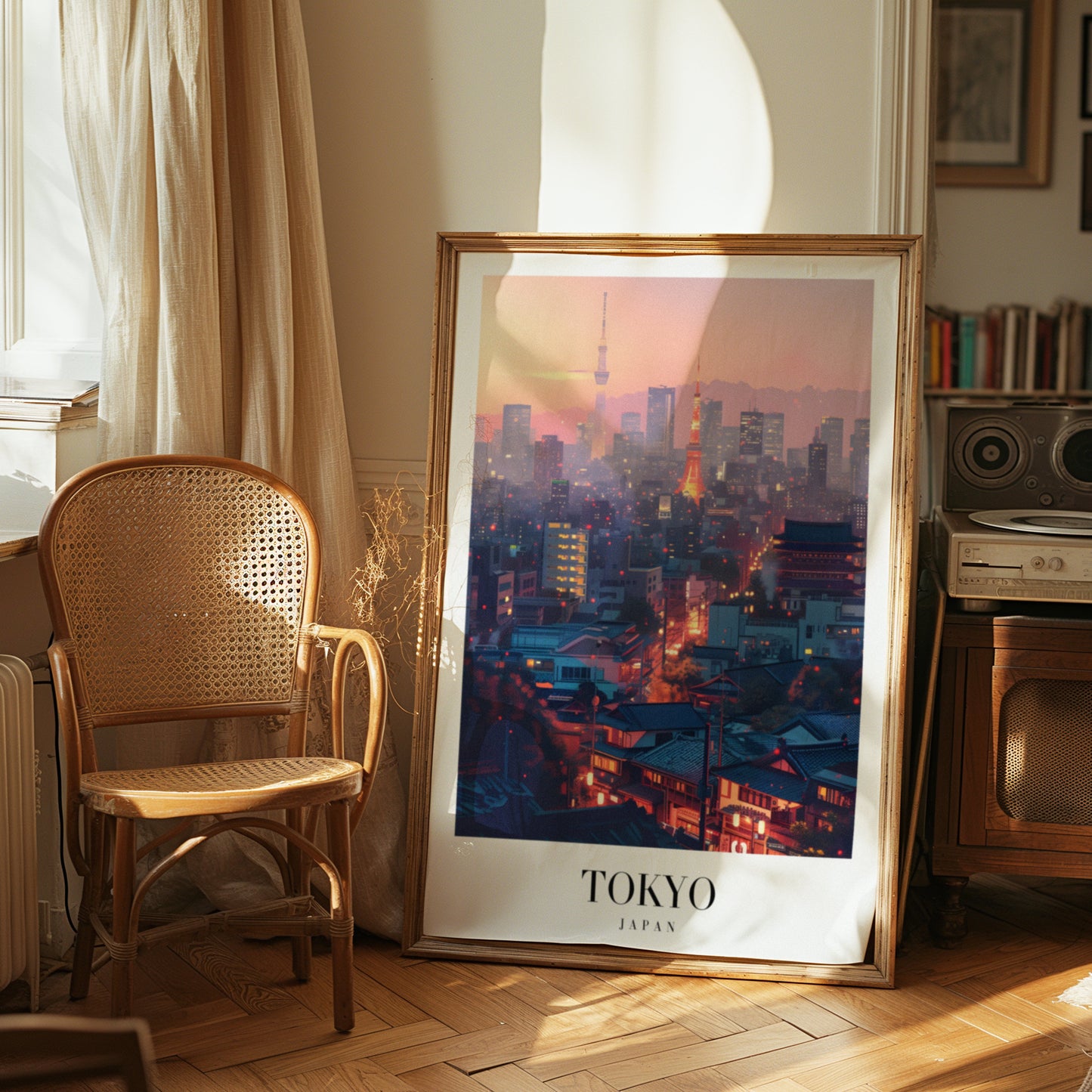 Tokyo City Skyline Poster, Japan Night View Art, Tokyo Tower and Skytree Print, Urban Japan Art, Night Lights Cityscape, Japanese Decor