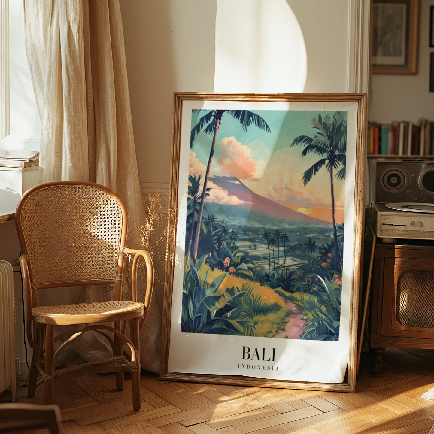 Bali Poster, Indonesia Travel Print, Tropical Landscape Art, Bali Volcano Wall Decor, Sunset in Bali, Exotic Nature Print, City Poster, Art