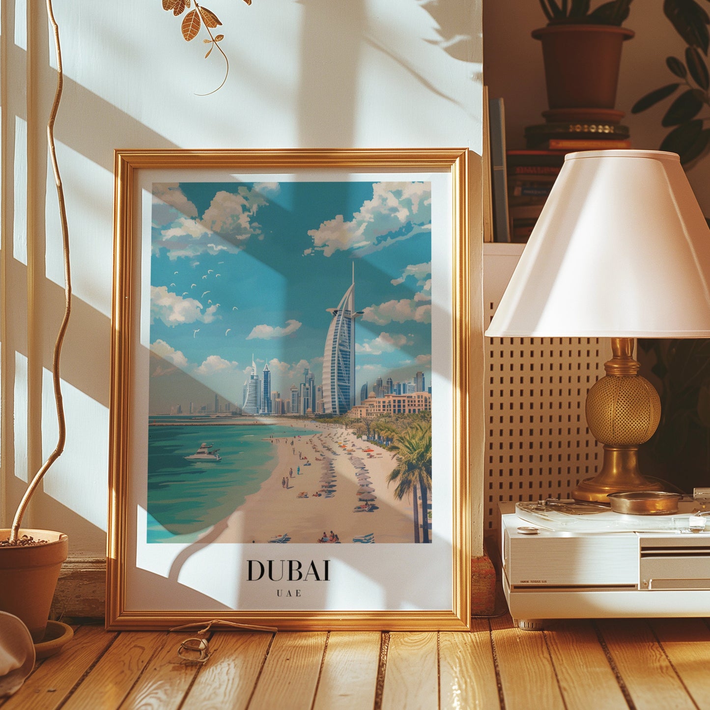 Dubai Poster, UAE Travel Art, Burj Al Arab Beach Print, Dubai City Skyline Wall Decor, Beach Scene Dubai, Dubai Cityscape Art, City Poster