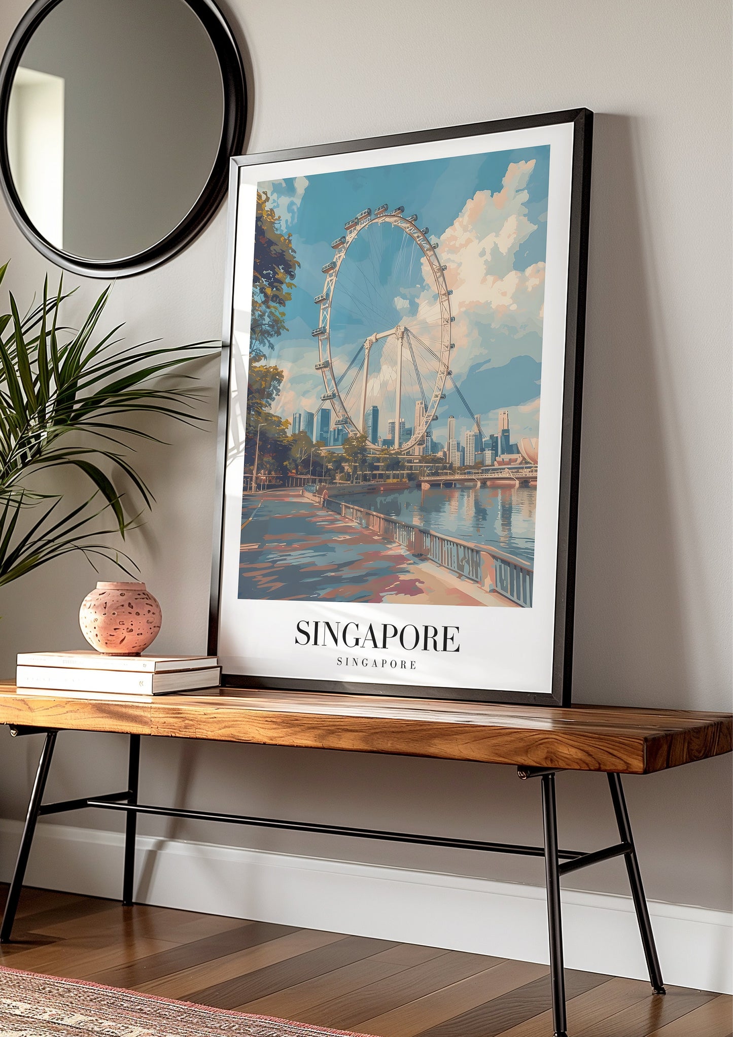 Singapore Poster, Singapore City Art, Marina Bay Sands Print, Singapore Skyline Wall Decor, Singapore Flyer Artwork, Southeast Asia Poster