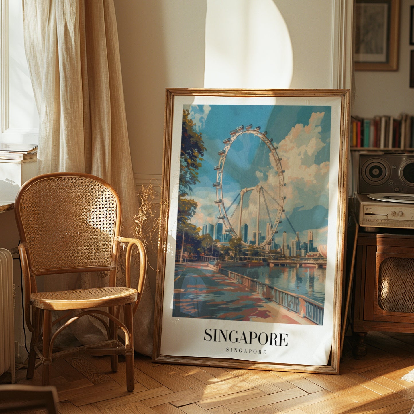 Singapore Poster, Singapore City Art, Marina Bay Sands Print, Singapore Skyline Wall Decor, Singapore Flyer Artwork, Southeast Asia Poster