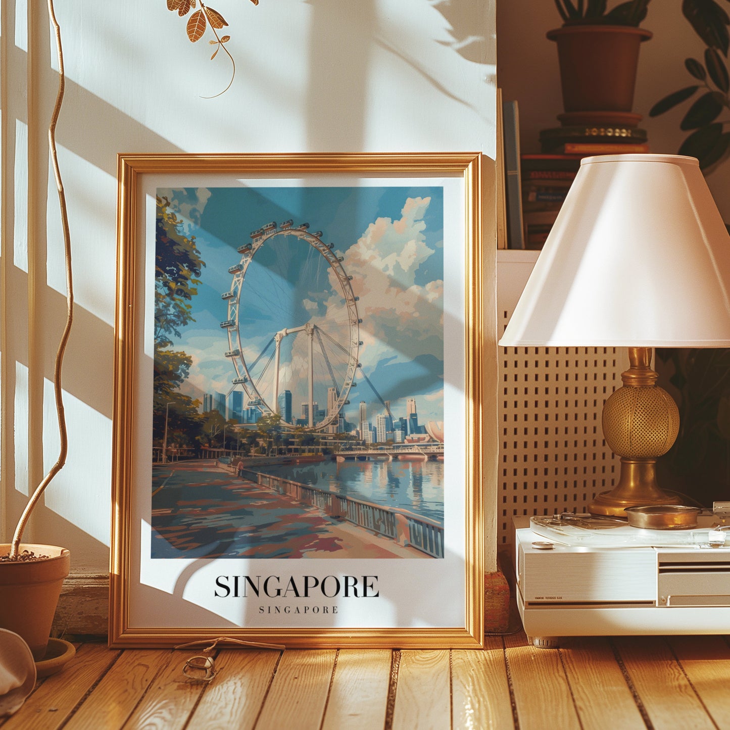 Singapore Poster, Singapore City Art, Marina Bay Sands Print, Singapore Skyline Wall Decor, Singapore Flyer Artwork, Southeast Asia Poster