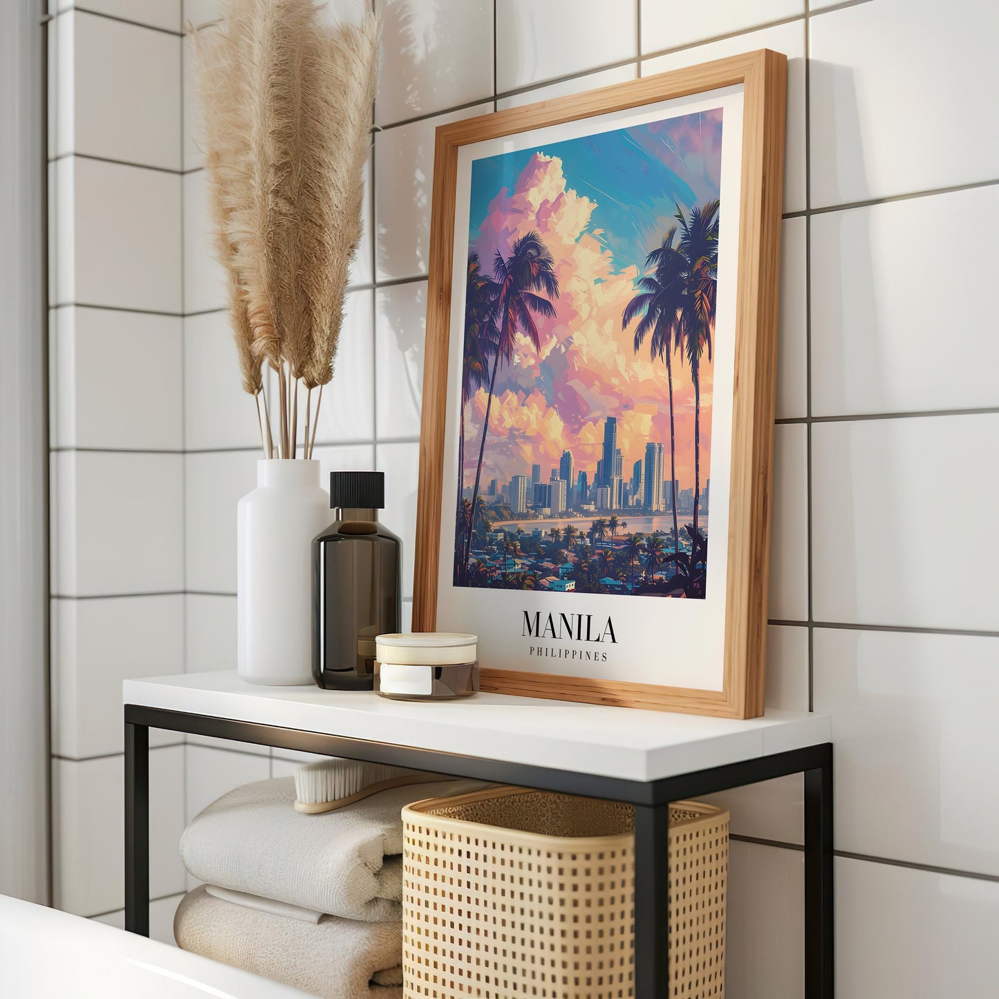 Manila Poster, Philippines City Art, Manila Skyline Print, Tropical Palm Tree Wall Decor,Manila Sunset Artwork, Southeast Asia Travel Poster