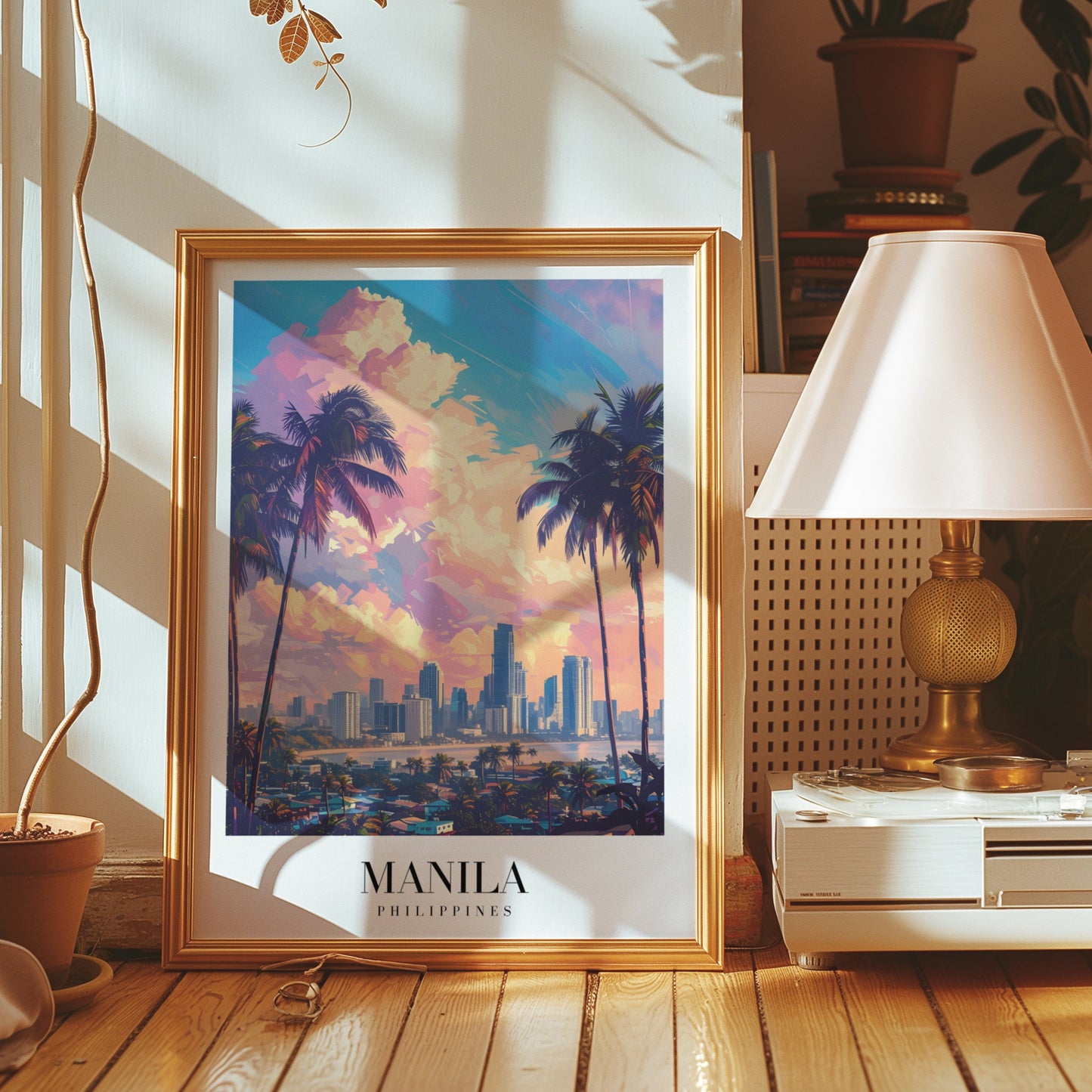 Manila Poster, Philippines City Art, Manila Skyline Print, Tropical Palm Tree Wall Decor,Manila Sunset Artwork, Southeast Asia Travel Poster