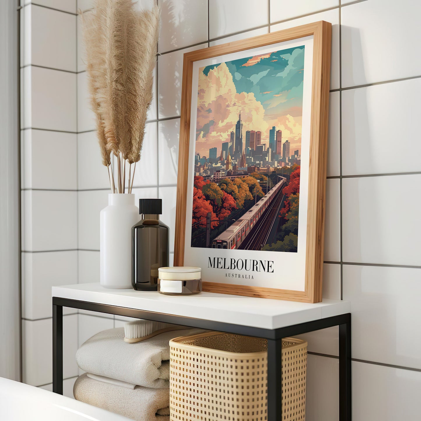 Melbourne City Poster, Australia Wall Art, Melbourne Skyline Print, Autumn Cityscape Decor, Train City View Art, Travel Poster, City Poster