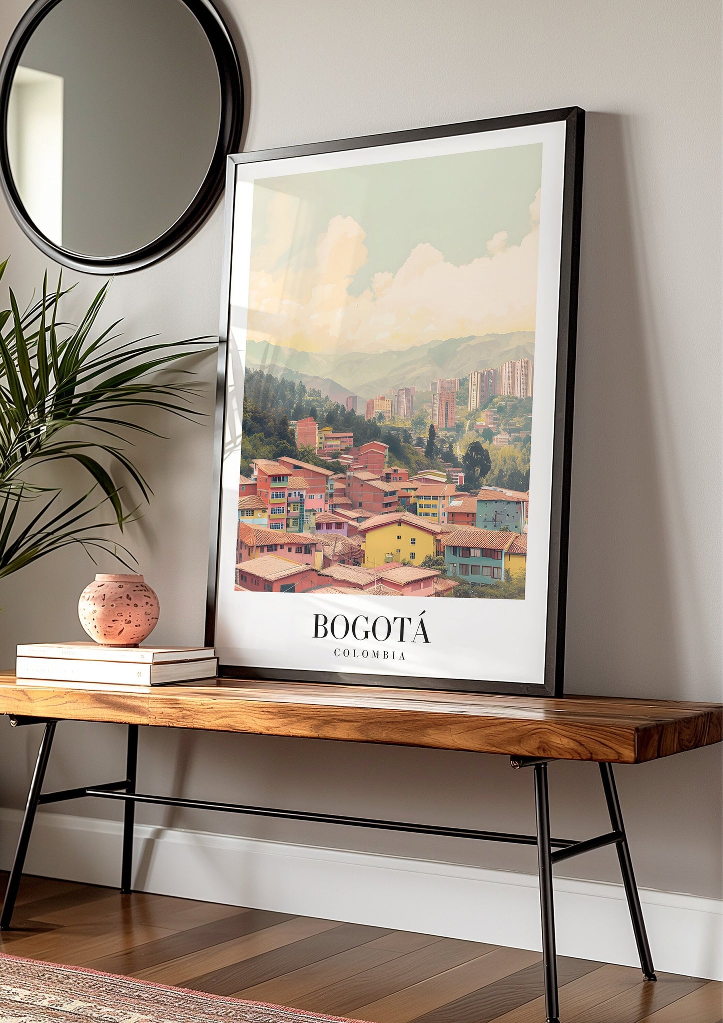 Bogotá City Poster, Colombia Wall Art, Colorful Urban Landscape Print, South America Travel Decor, Cityscape Art, Mountain View, City Poster