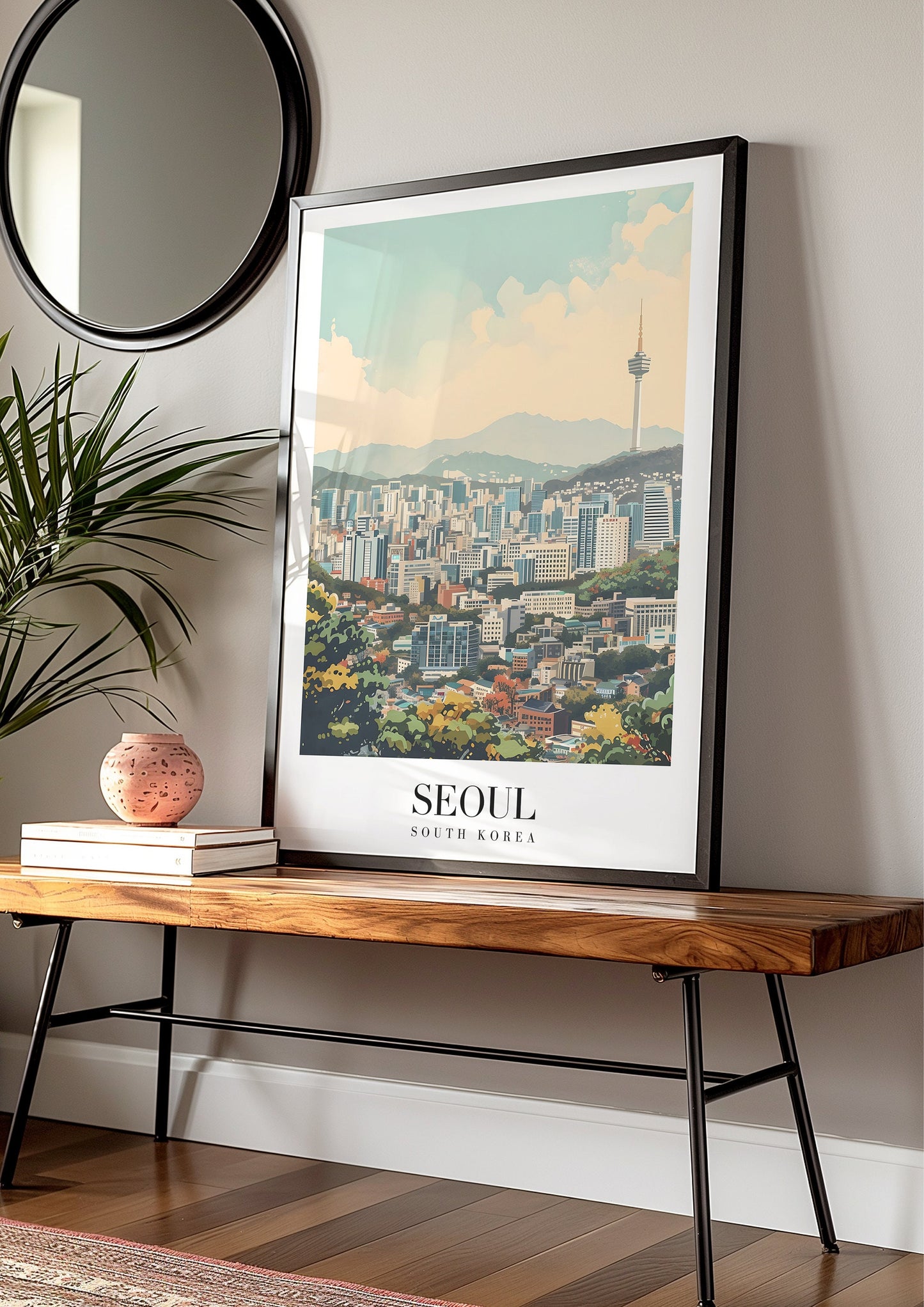 Seoul City Poster, South Korea Wall Art, Skyline Art Print, Korean Urban Landscape, Namsan Tower Decor, Cityscape Poster, City Poster