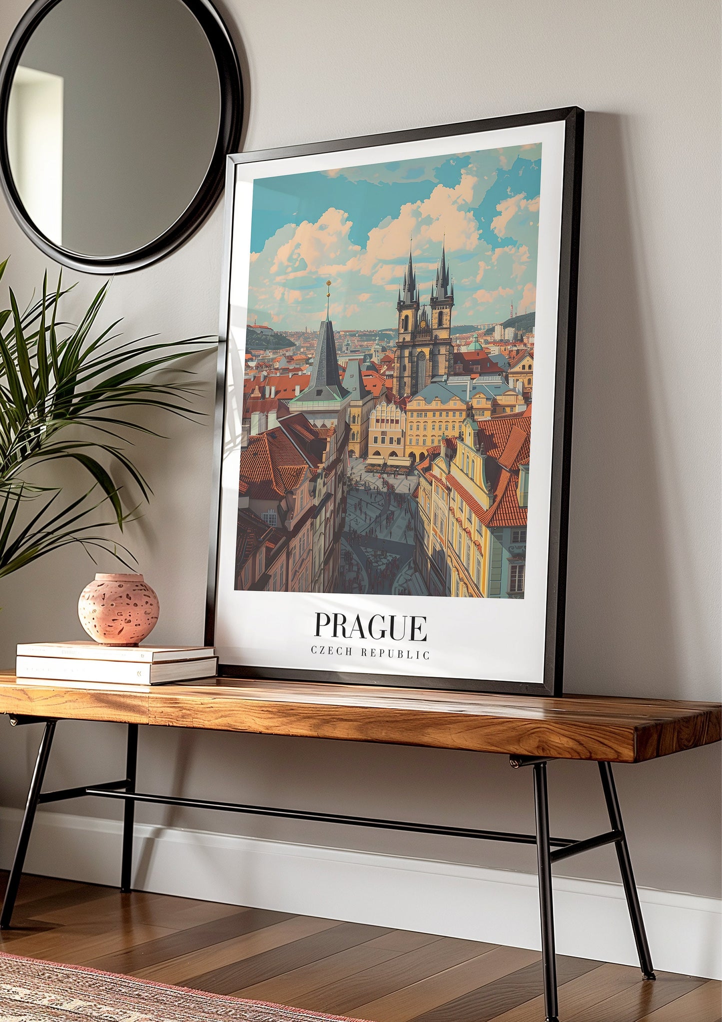 Prague City Poster, Czech Republic Travel Art, Historical Skyline Wall Art, European Cityscape Print, Vintage City Poster, City Poster