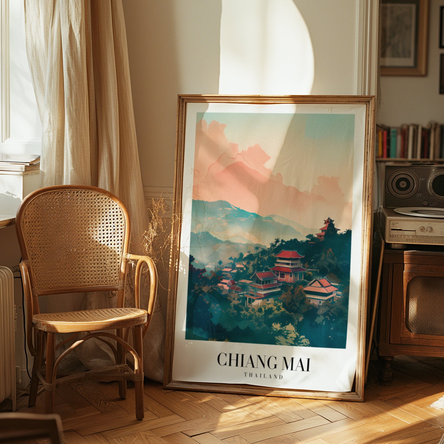 Chiang Mai Thailand Poster, Scenic City Wall Art, Mountain Temple Print, Southeast Asia Travel Decor, Chiang Mai Poster, Thailand Poster