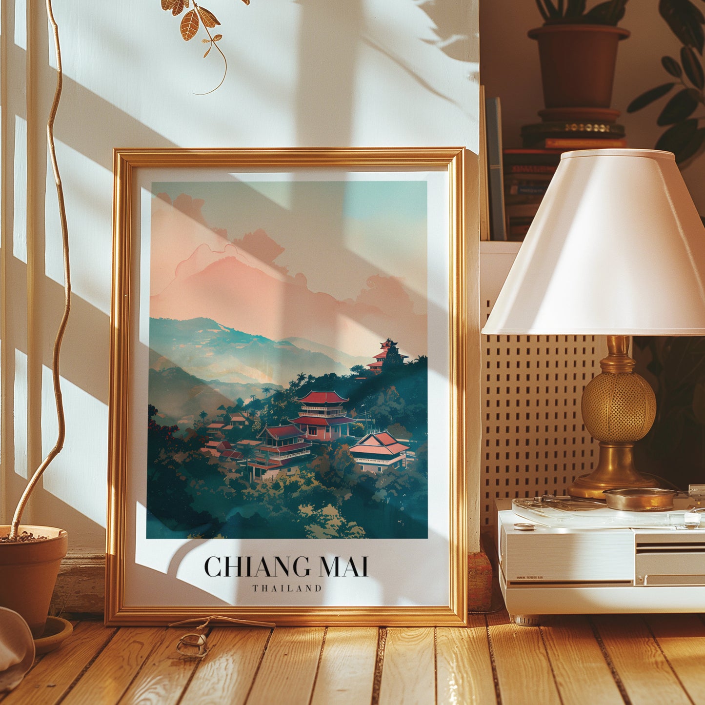 Chiang Mai Thailand Poster, Scenic City Wall Art, Mountain Temple Print, Southeast Asia Travel Decor, Chiang Mai Poster, Thailand Poster