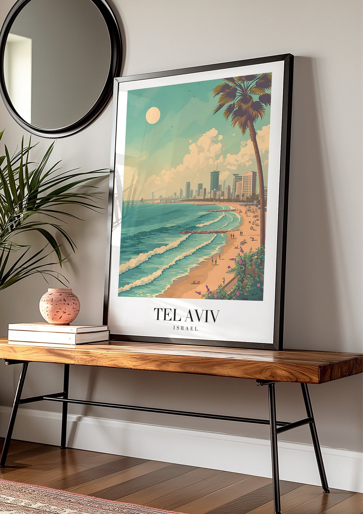 Tel Aviv Israel Beach Poster, Mediterranean Coastline Art, Cityscape Beach Print, Israel Travel Decor, Tel Aviv Wall Art, Coastal Poster