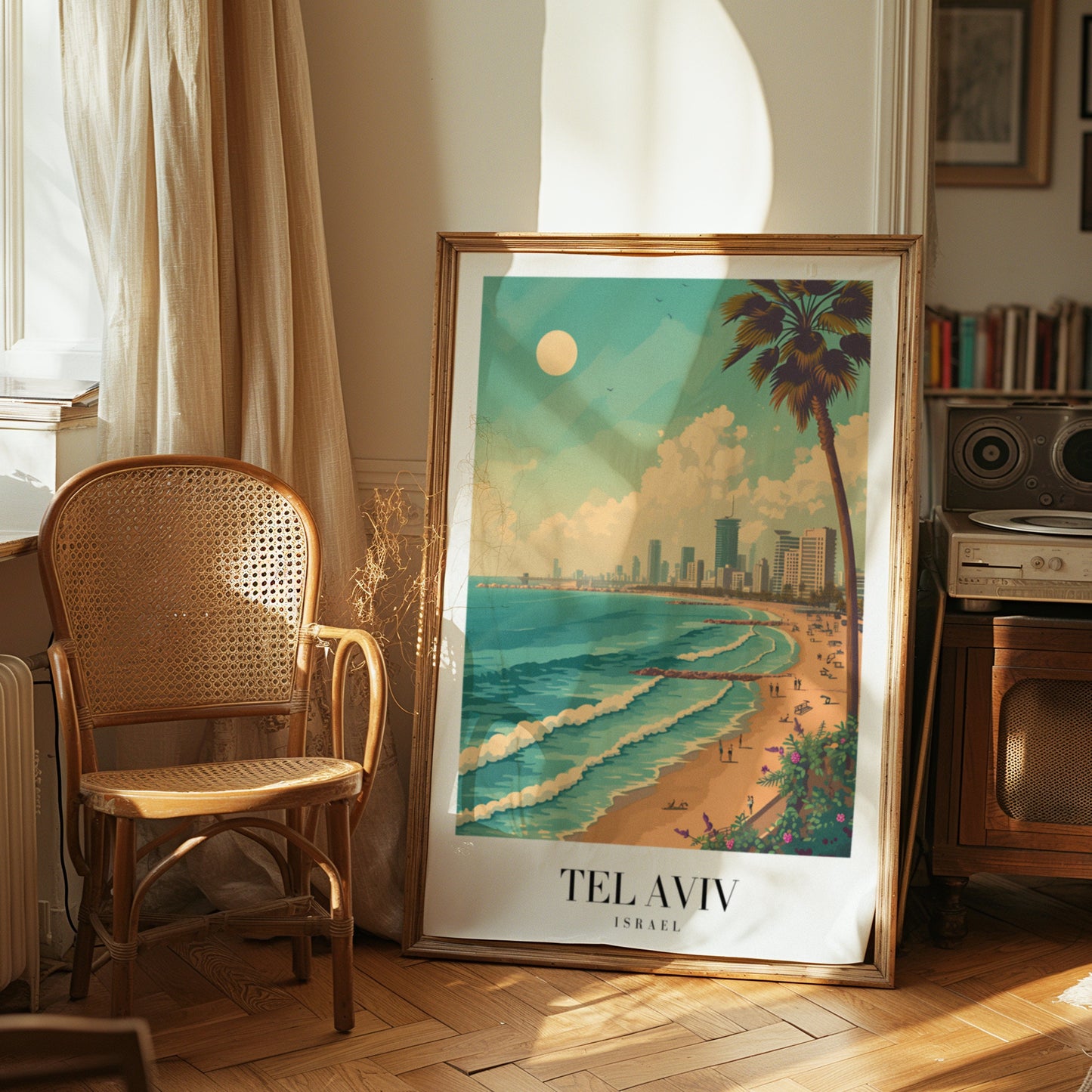 Tel Aviv Israel Beach Poster, Mediterranean Coastline Art, Cityscape Beach Print, Israel Travel Decor, Tel Aviv Wall Art, Coastal Poster