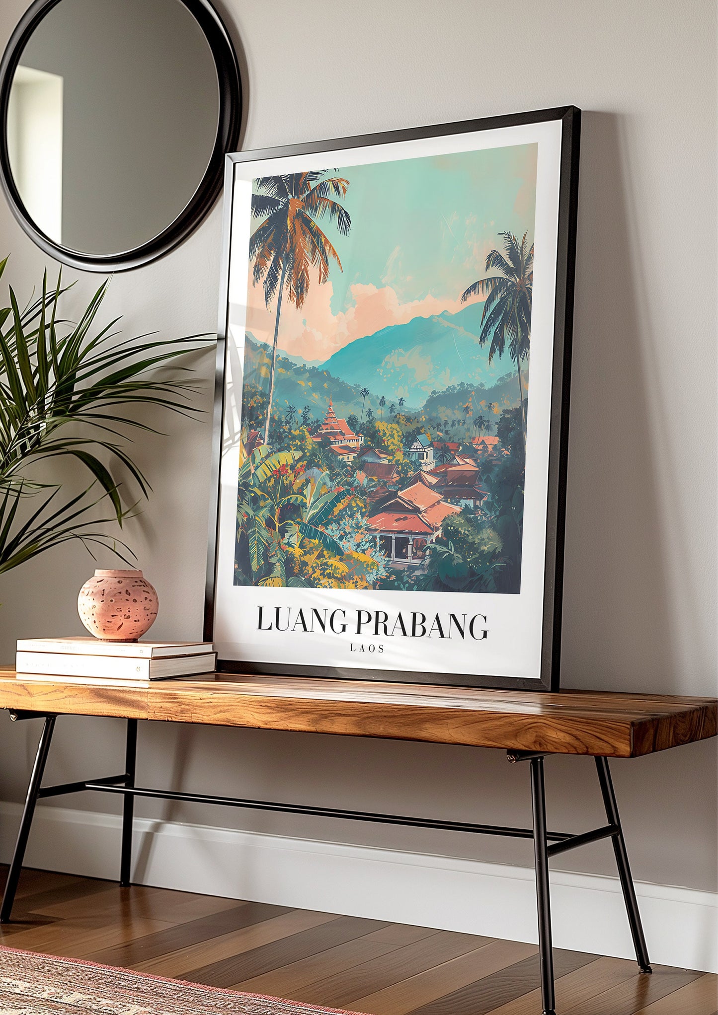 Luang Prabang Laos Travel Poster, Southeast Asia Scenic Print, Mountain Landscape Art, Tropical Decor, Laos City Art, Luang Prabang Poster