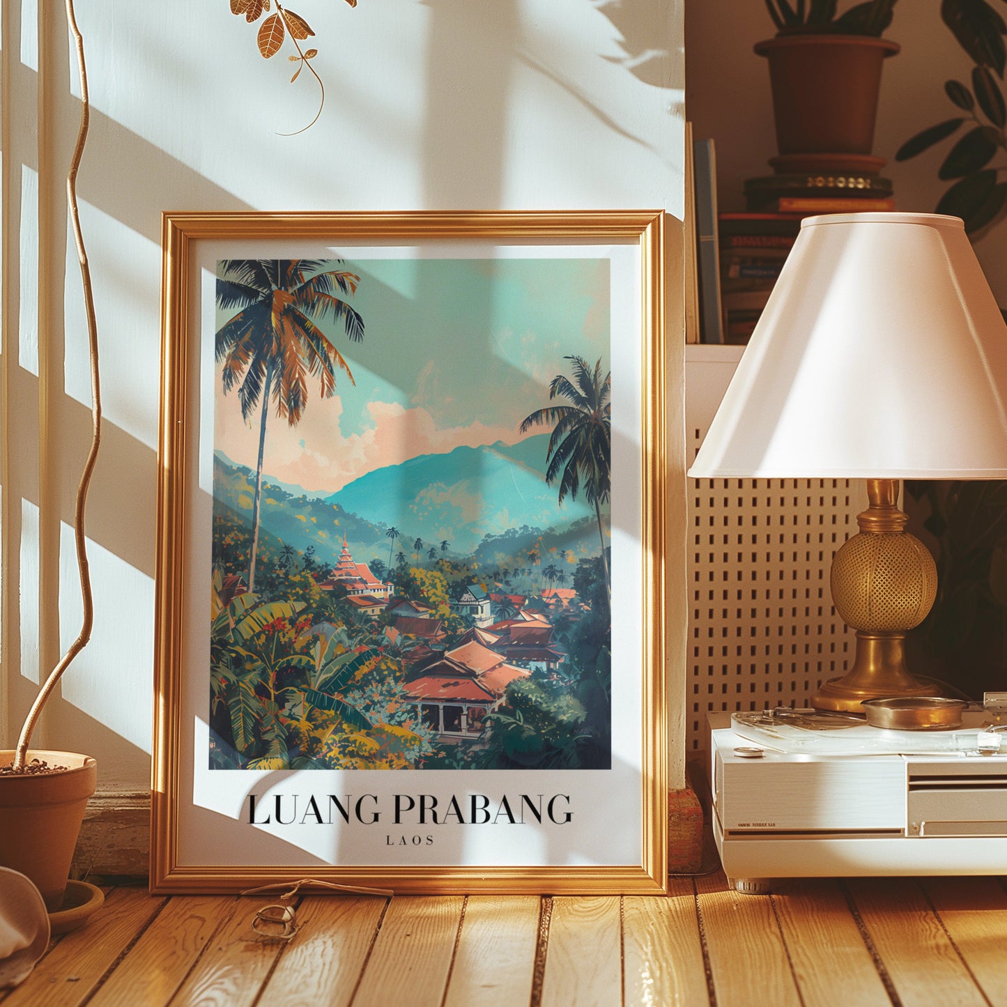 Luang Prabang Laos Travel Poster, Southeast Asia Scenic Print, Mountain Landscape Art, Tropical Decor, Laos City Art, Luang Prabang Poster