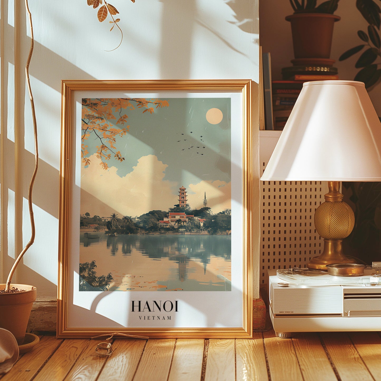 Hanoi Vietnam Travel Poster, Lake and Pagoda Scenic Wall Art, Southeast Asia City Print, Vietnam Nature Decor, Hanoi Pagoda, Vietnam Poster