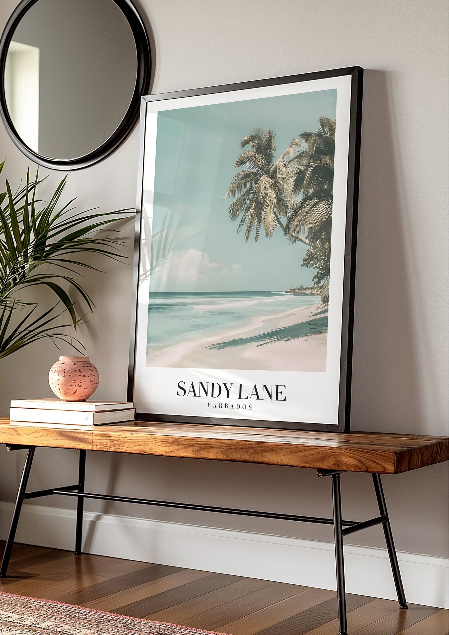 Sandy Lane Barbados Poster, Tropical Beach Art, Caribbean Palm Trees Print, Coastal Wall Decor, Island Paradise Poster, Sandy Lane Art