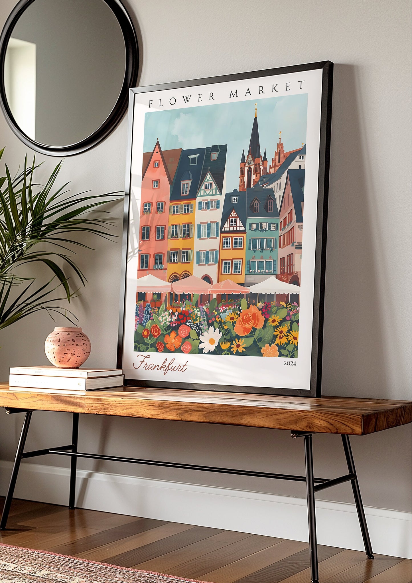 Frankfurt Flower Market Poster, German Cityscape Art Print, Vibrant Frankfurt Flower Market, Germany Wall Art, Colorful Travel Poster