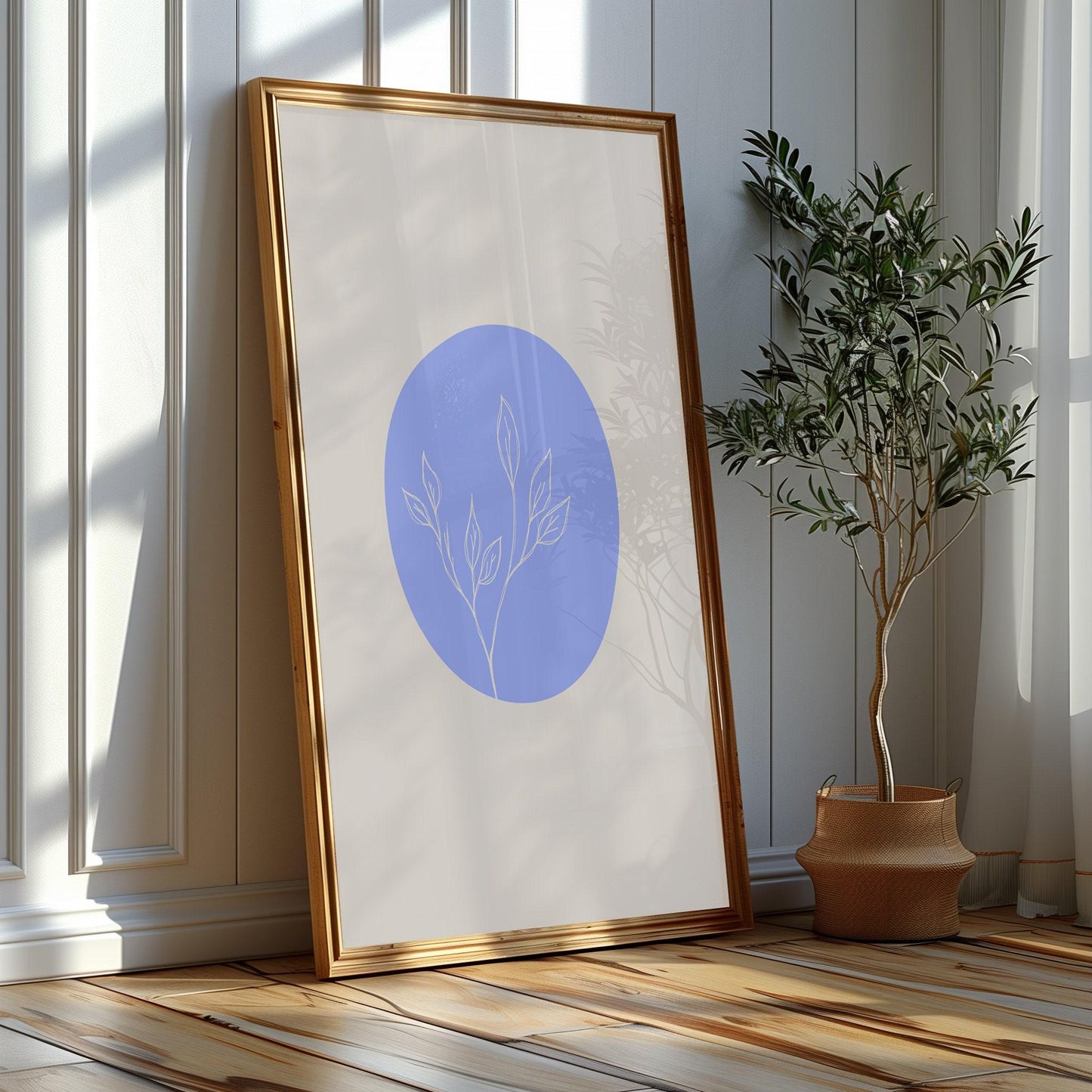 Azure Flora Trio - Chic Blue Botanical Prints Set Against a Neutral Palette for Stylish Minimalist Decor, Blue Artwork Set, Set of Three